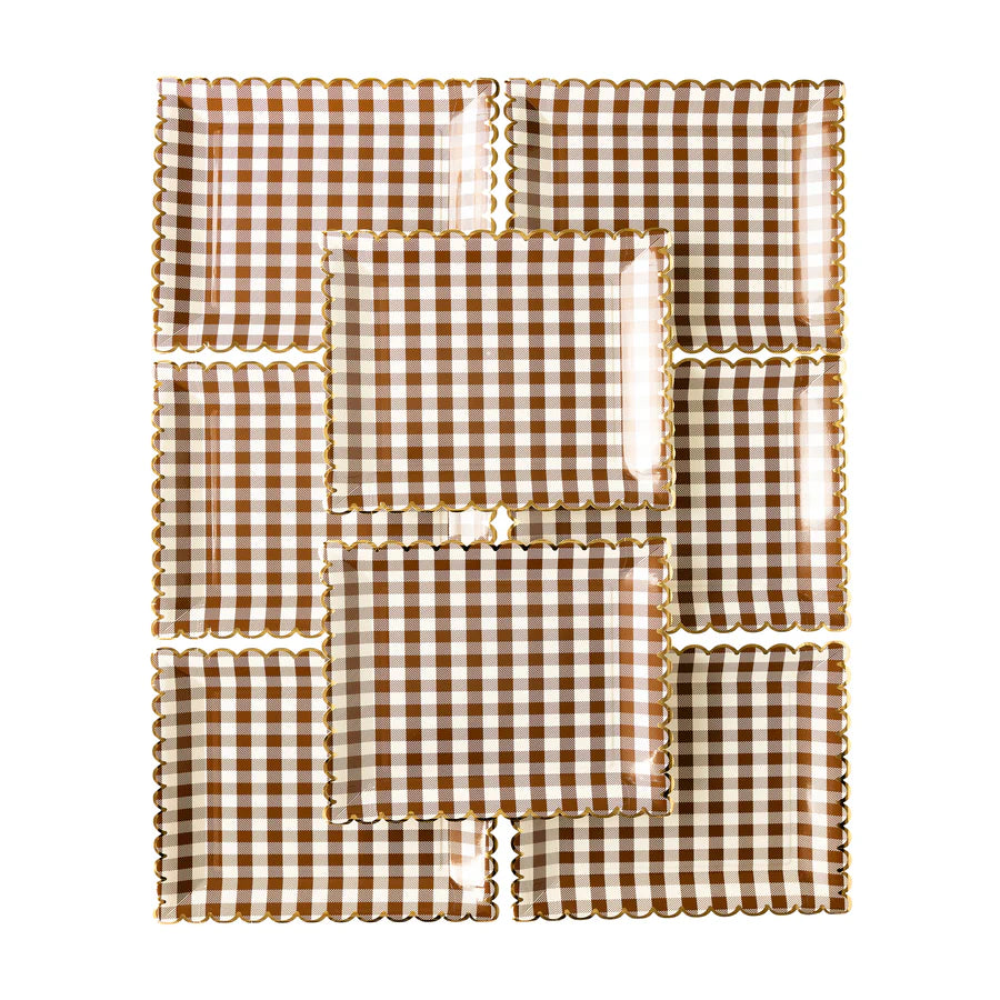 Brown Gingham Scallop Plates