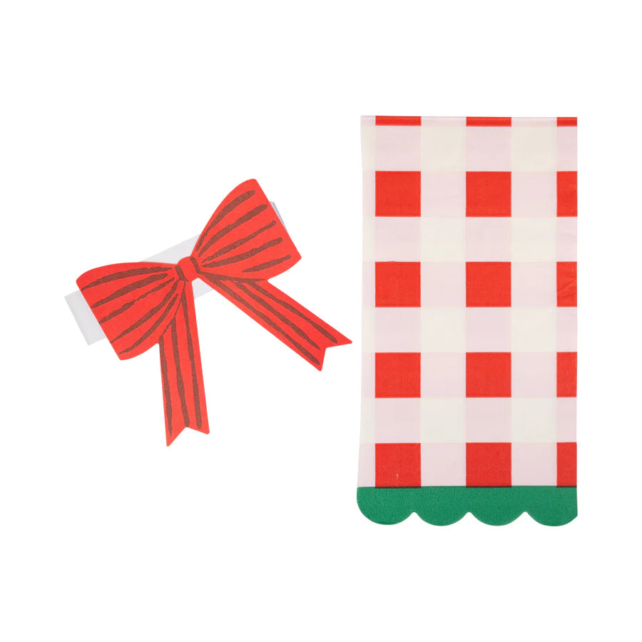 Plaid Napkin with Bow Paper Ring