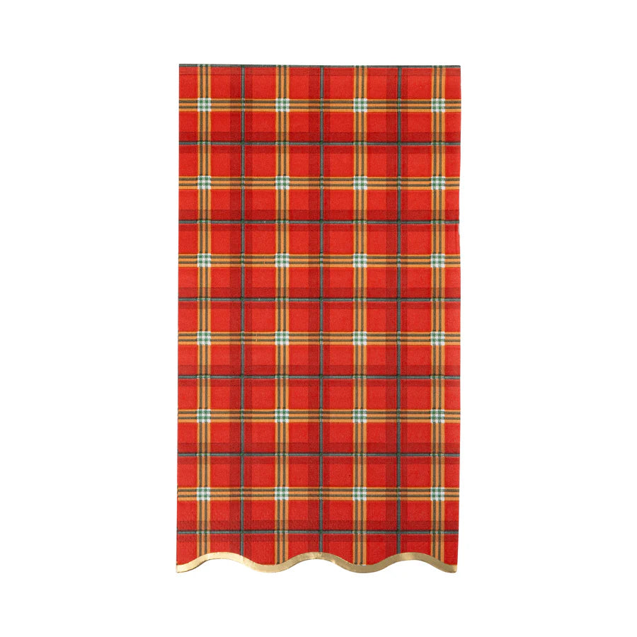 Red Plaid Gold Scallop Napkin