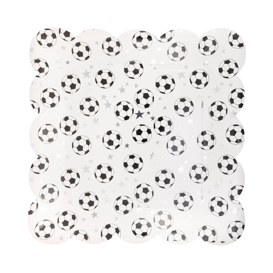 Scattered Soccer Ball Paper Plate