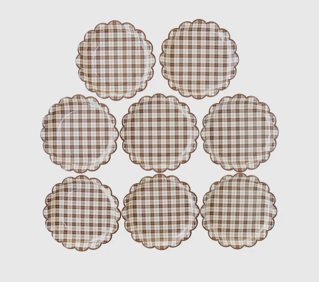 HARVEST SCALLOP BROWN PLAID PAPER PLATE