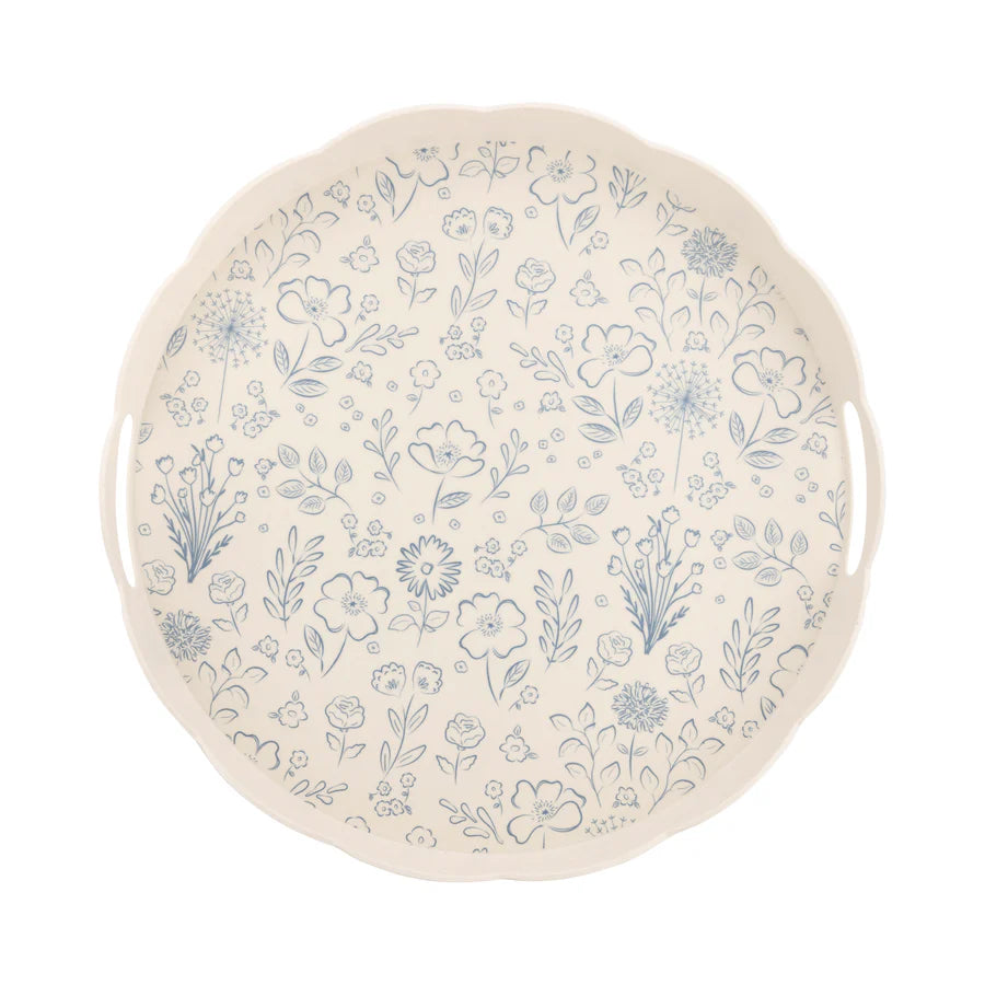 Pembroke Floral Round Scalloped Bamboo Tray