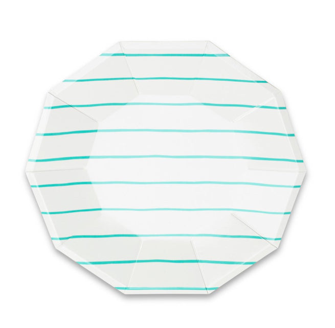 Frenchie Striped Large Plates- Aqua
