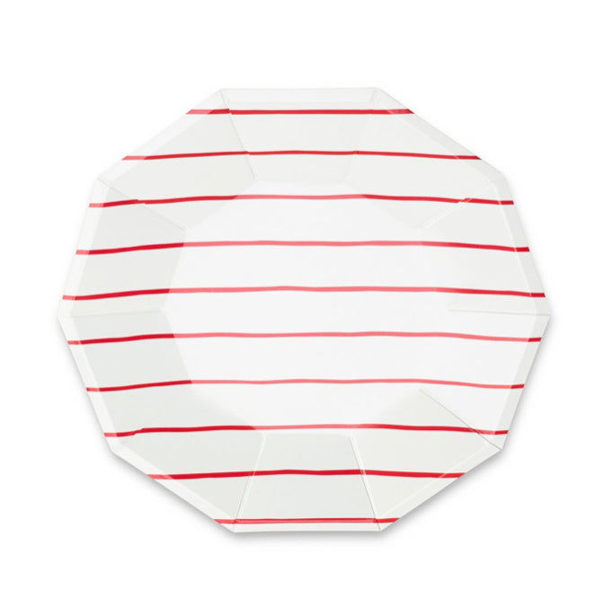 Frenchie Striped Large Plate Red
