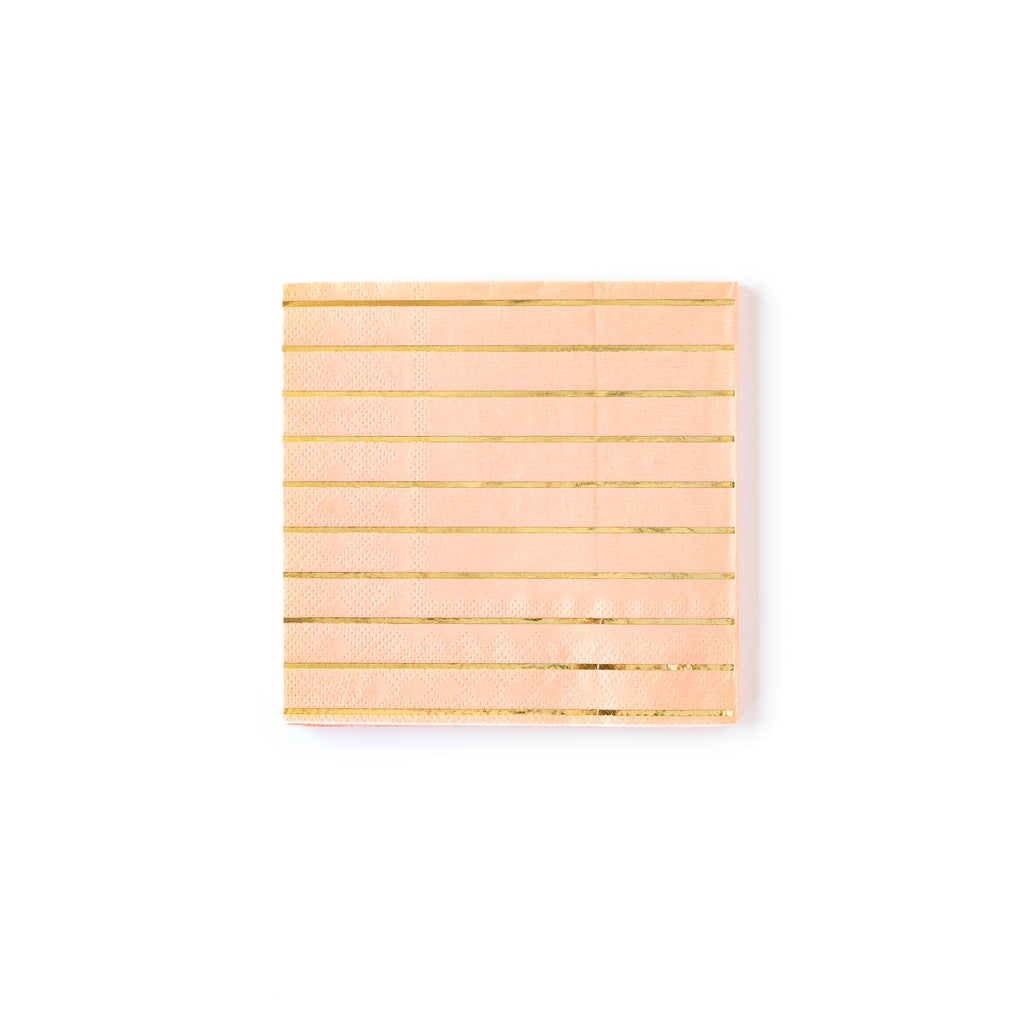 Coral Gold Foil Striped Cocktail Napkin