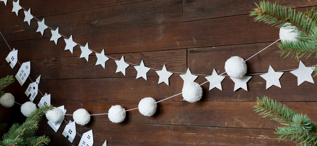 Winter White Glitter Stars Banner