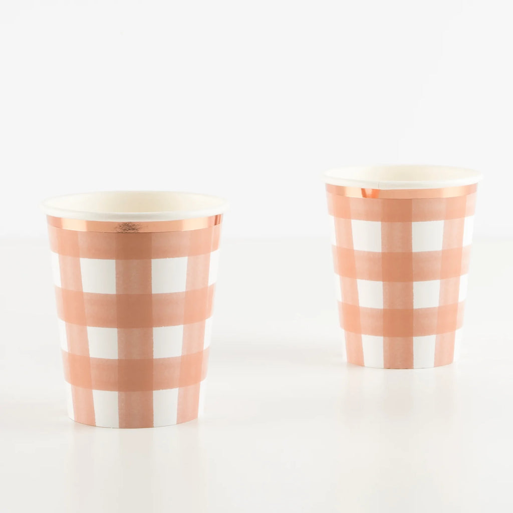 Burnt Orange Gingham Cups