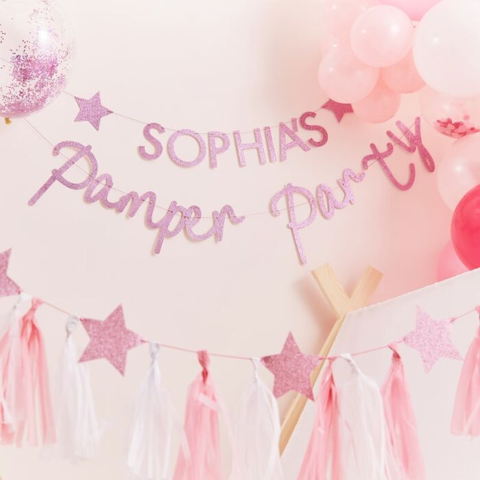 Pink Glitter Personalized Pamper Party Garland