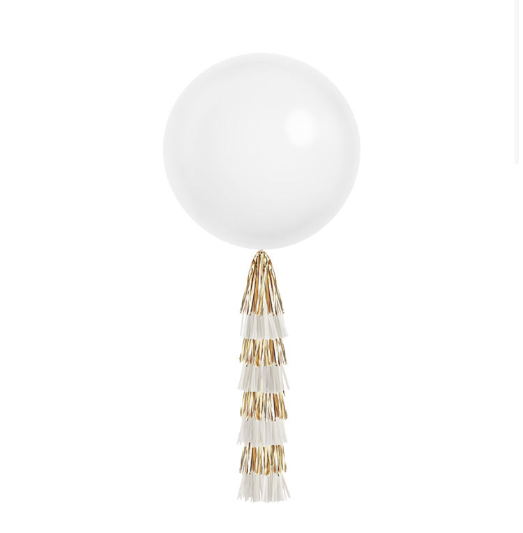 Giant Ballon with DIY Tassels- Gold & White