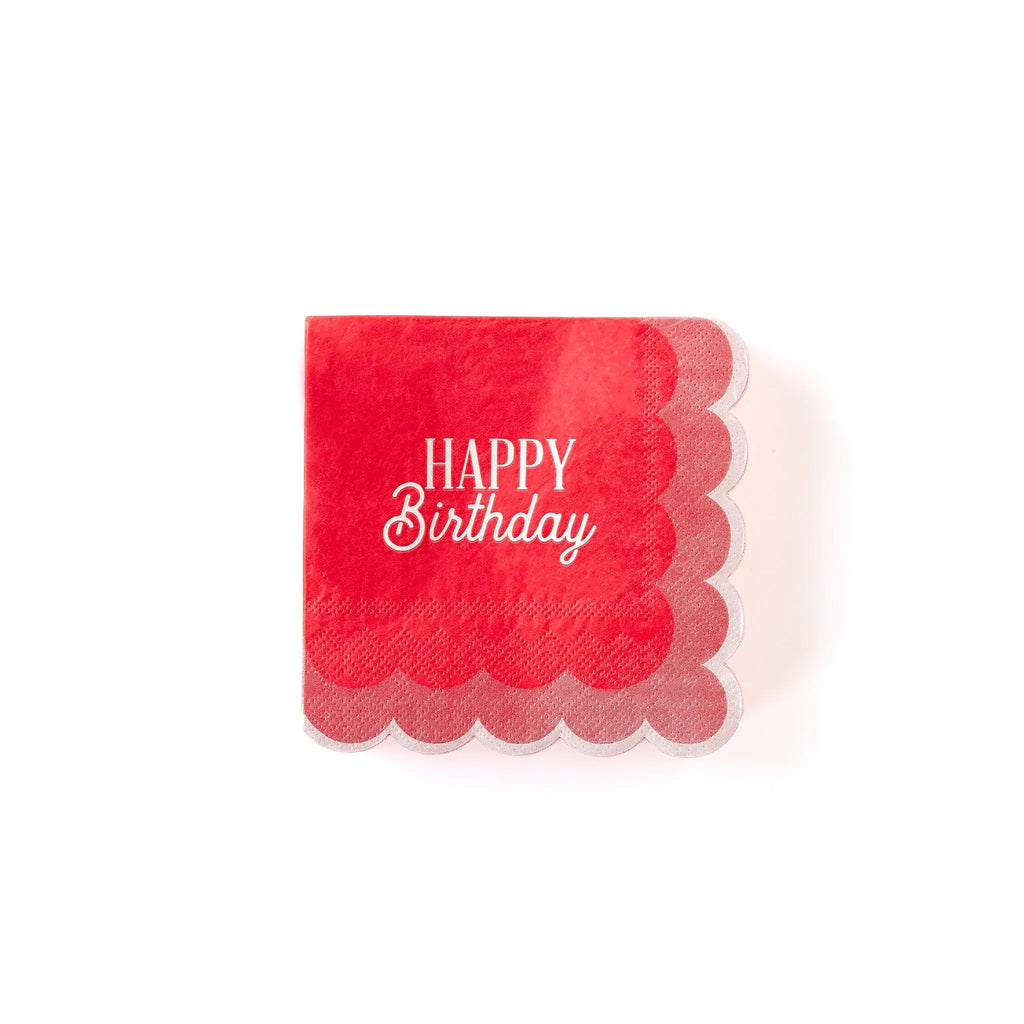 Red/ Pink Scallop Happy Birthday Cocktail Napkin