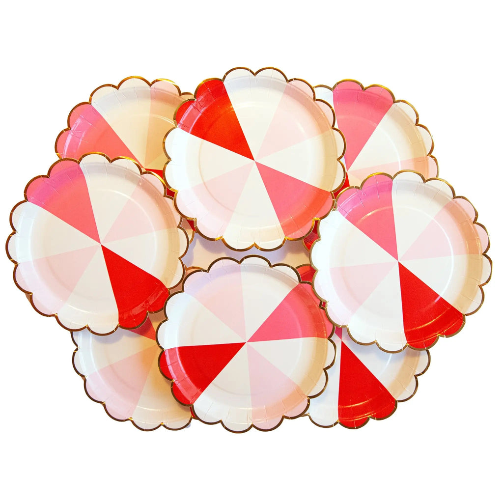 Pink and Red Round Color Block Plates