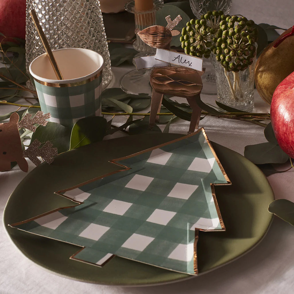 Green Gingham Tree Plates