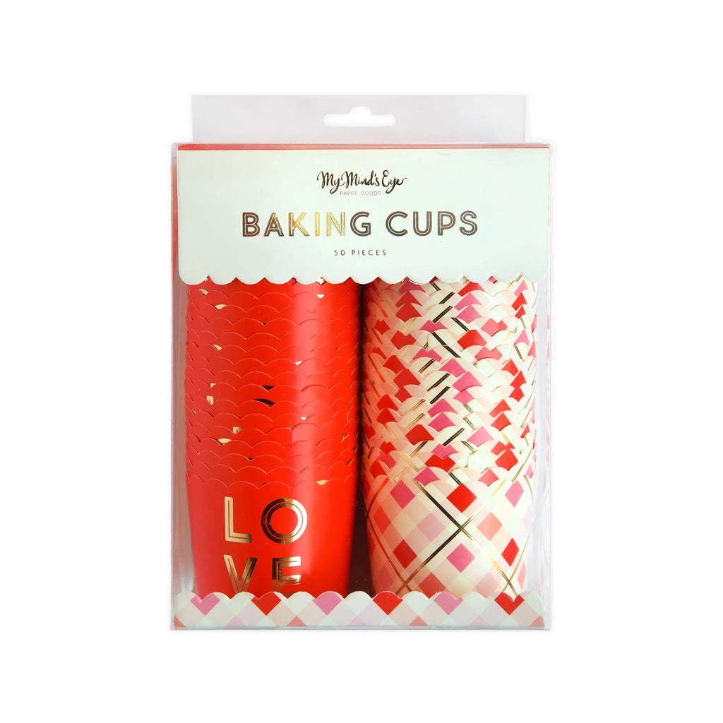 Gold Foil Love Diagonal Plaid Baking Cups