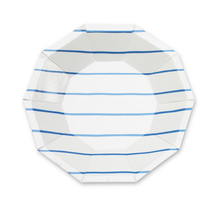 Frenchie Striped Small Plates- Cobalt Blue