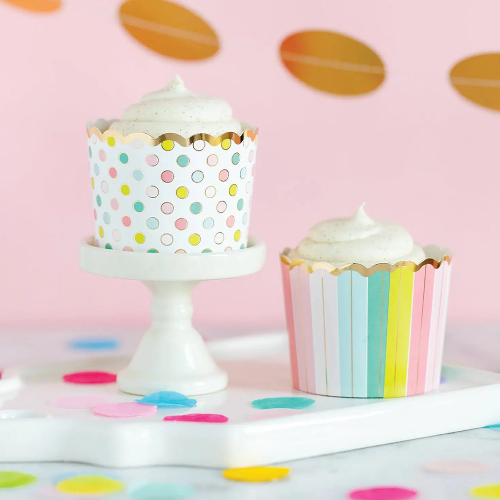 Gold Foil Pastel Dots and Stripes
