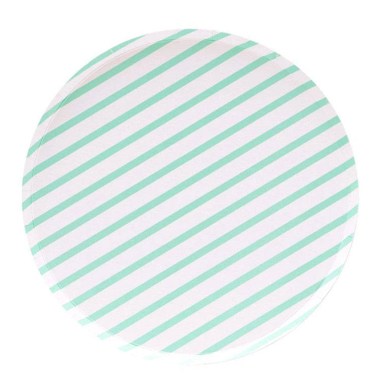 Oh Happy Day Plate Large- Mint Stripe
