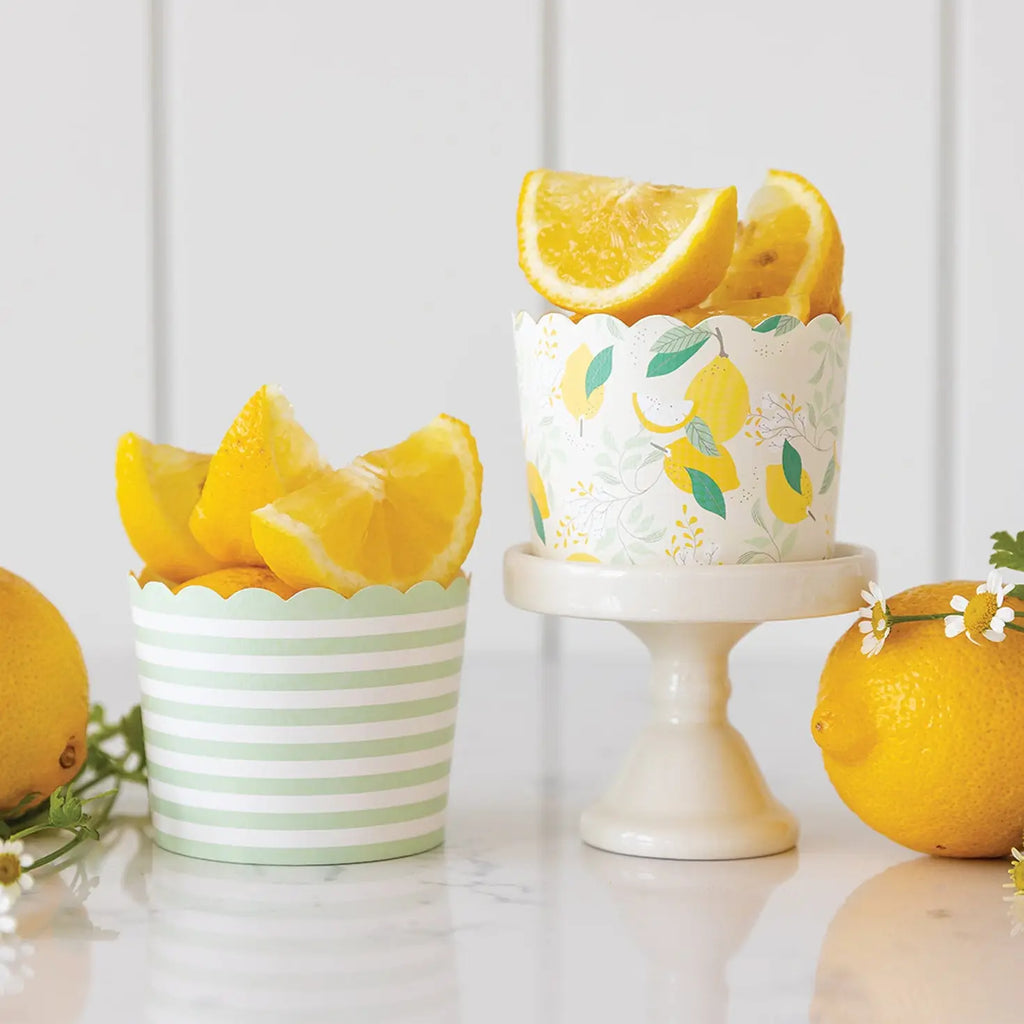 Mint & Lemon Stripe Baking Cups