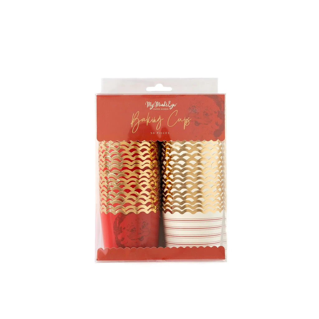 Gold Foil Here Comes Santa Claus Baking Cups
