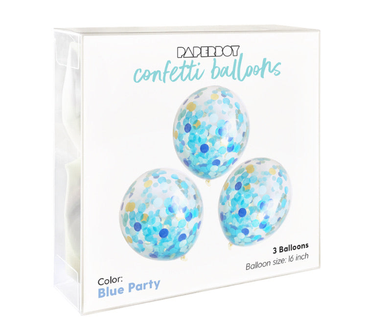 Confetti Balloons 16" 3 Pack- Blue Party