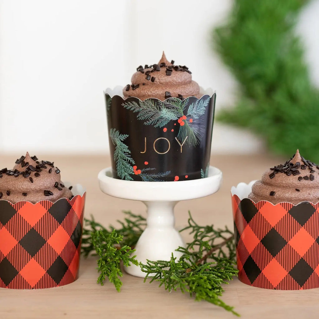 Gold Foil Hunter Green and Plaid Baking Cups