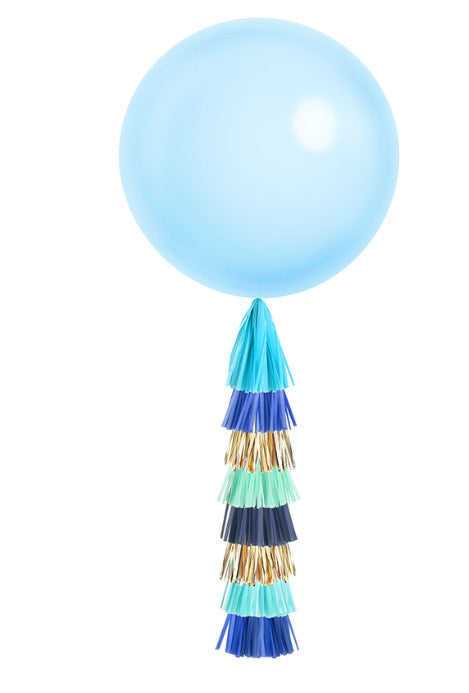 Giant Balloon with DIY Tassel Tails- Blue Party (Solid)