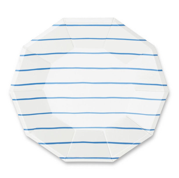 Frenchie Striped Large Plates- Cobalt Blue