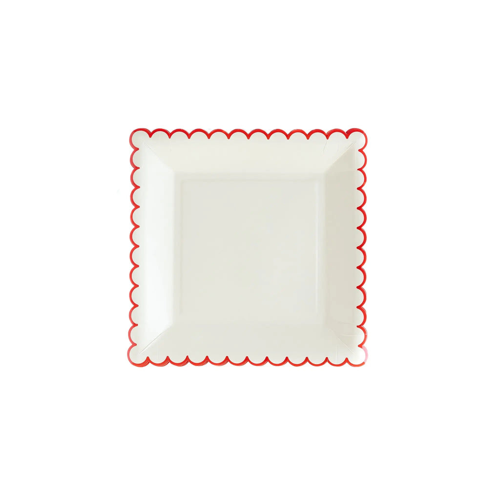 Believe White/ Red Scallop Plate