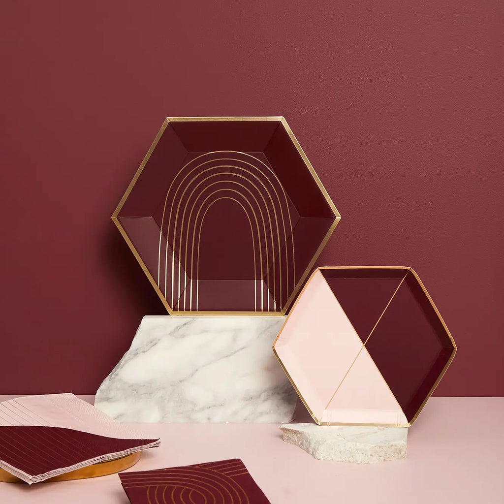 Bordeaux- Maroon Pink Color block Plates