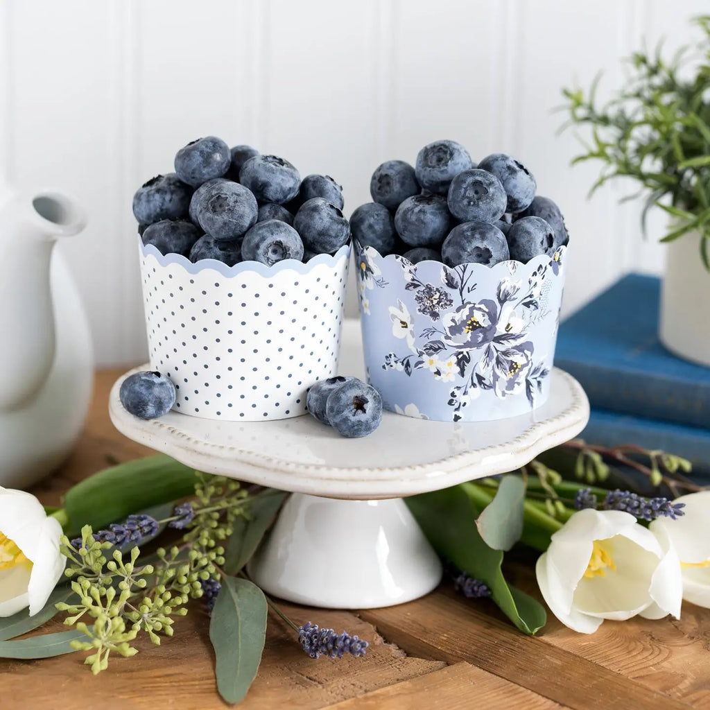 Blue & Yellow Floral Polka Dot Baking Cups