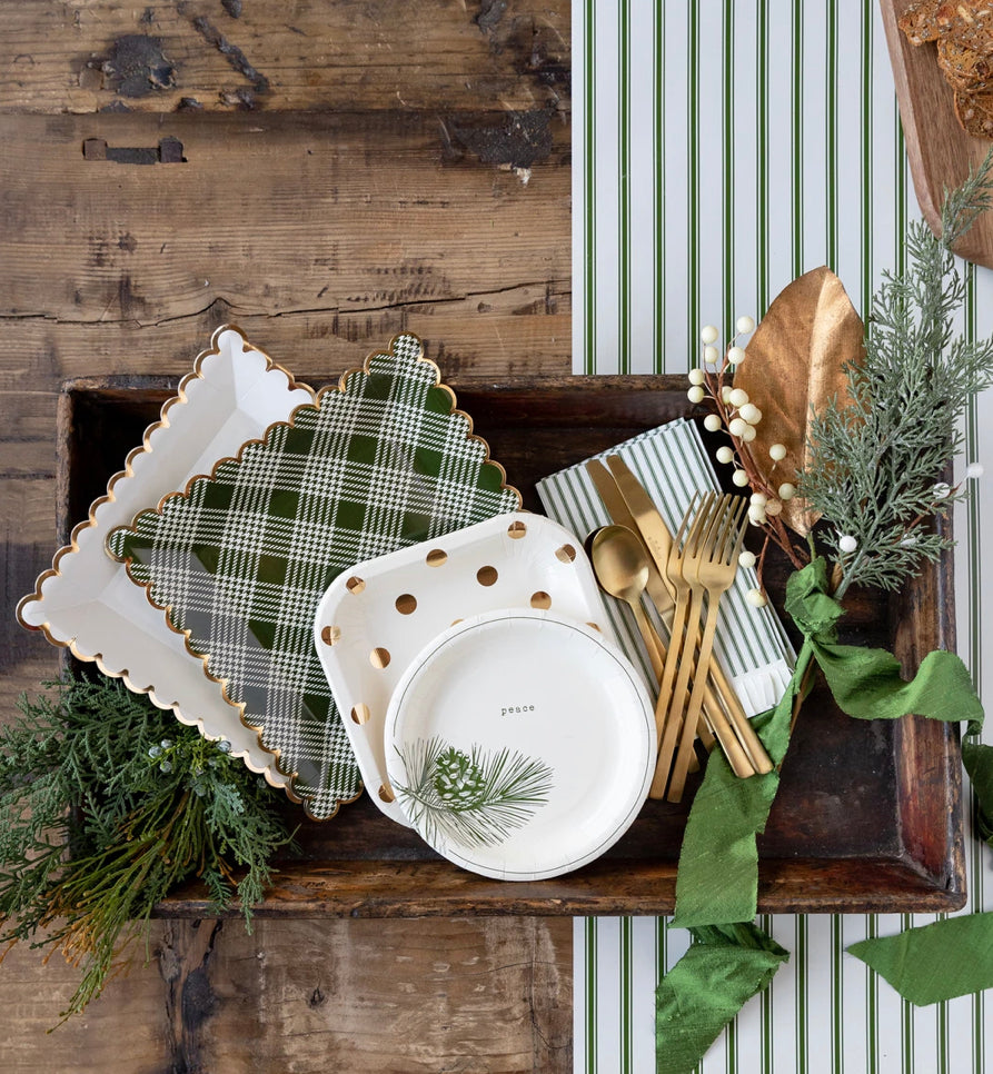 Botanical Green Ticking Table Runner