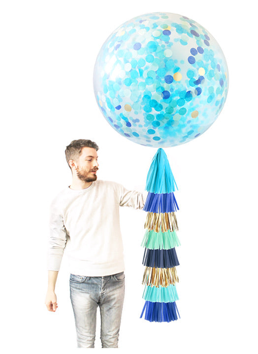 Giant Balloon with DIY Tassels- Blue Party Confetti