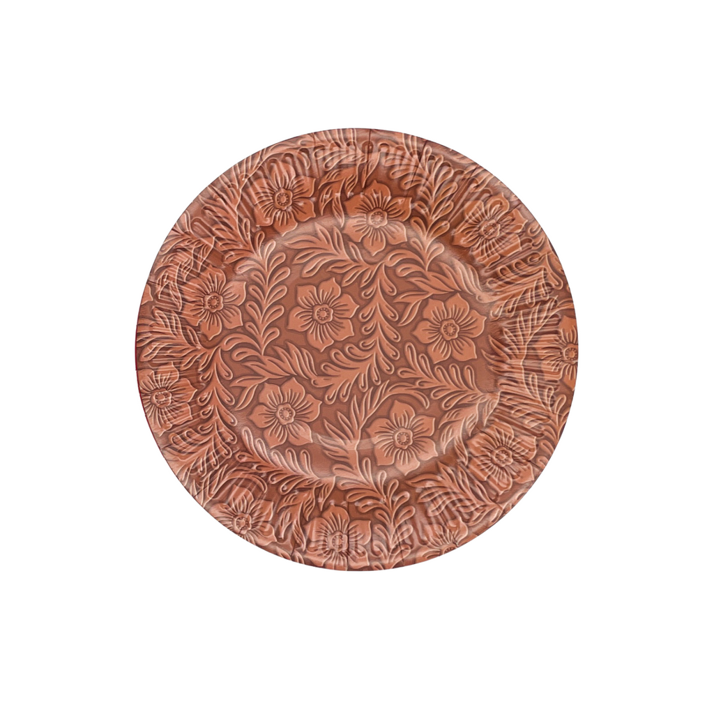 Floral Tooled Leather Dessert Plate