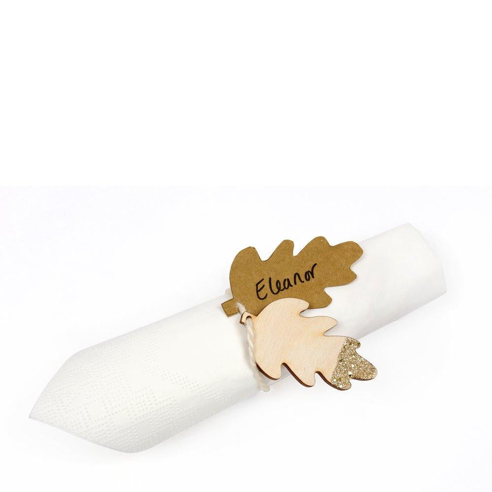 Glitter Leaf Place Tag Napkin Tie