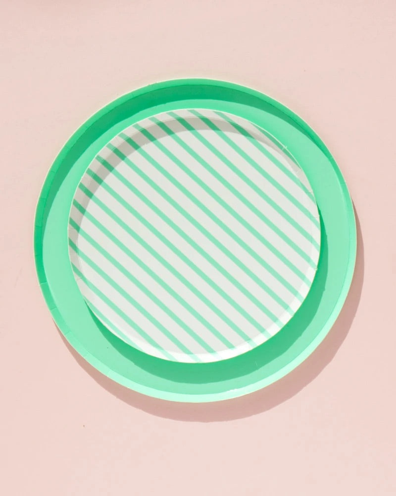 Oh Happy Day Plates Small- Mint Stripe