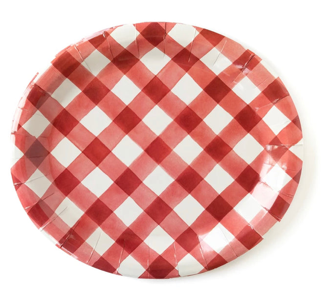 Oval Red Buffalo Check Platter Plates