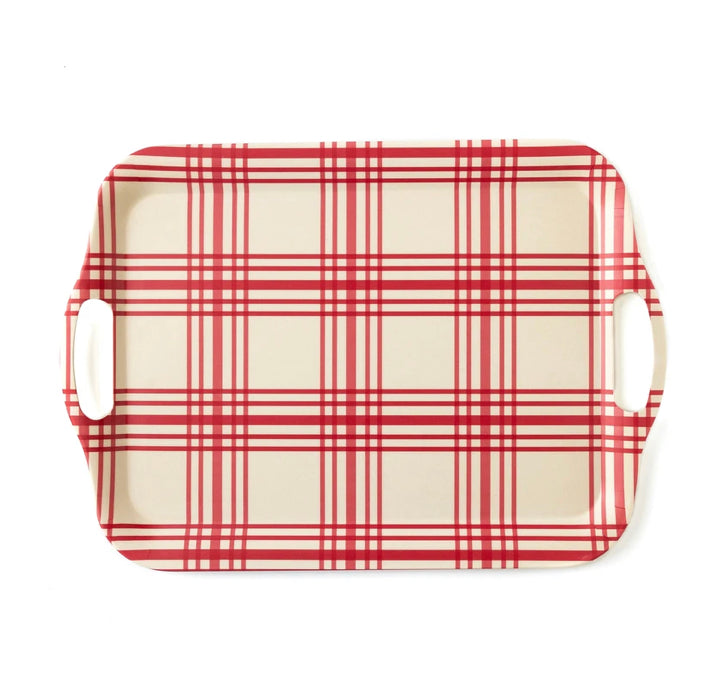 Red Plaid Bamboo Tray
