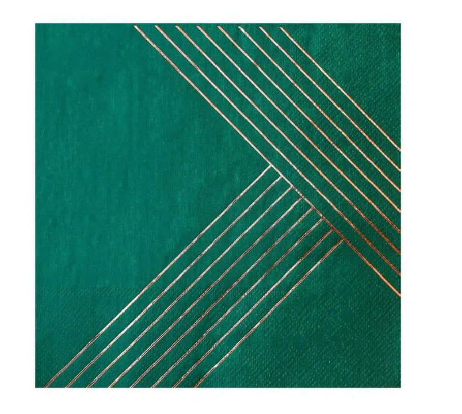 Manhattan- Dark Green Striped Cocktail Napkins